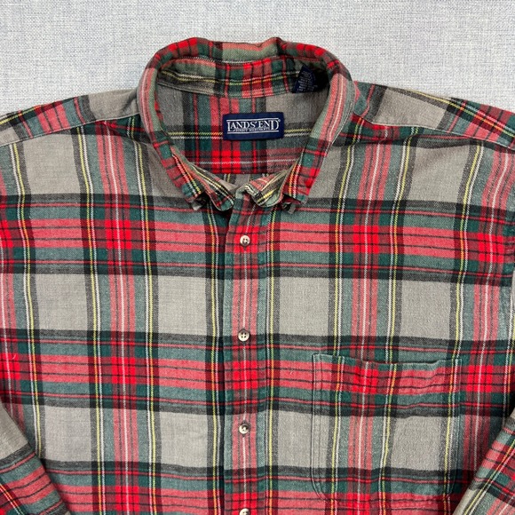 Lands' End Other - VTG 90s‎ Lands End Plaid Flannel Shirt Men Large Tall Gray Red Cotton Hong Kong